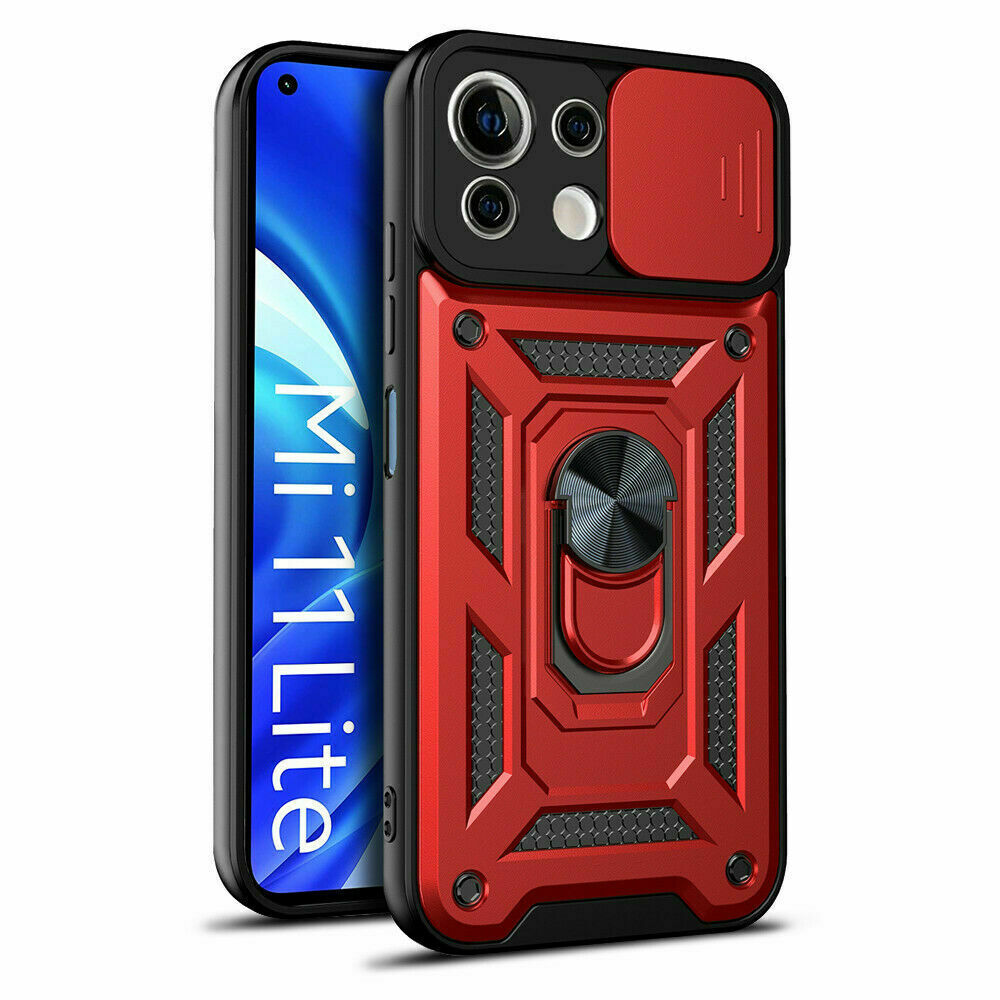 Protectores para celular  para Xiaomi  Mi 11 Lite Funda reforzada con anillo v3 cubre c�mara Rojo